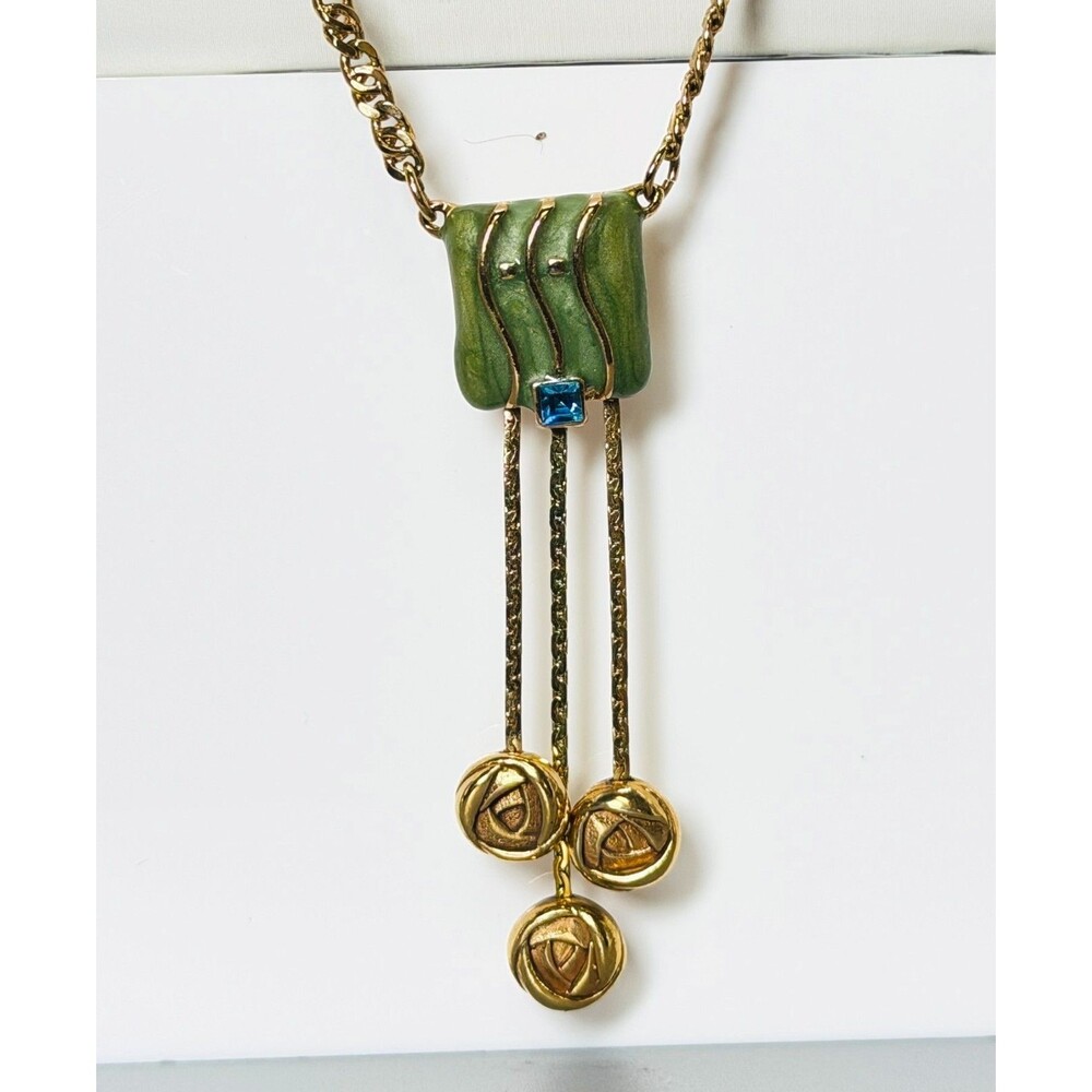 Thomas Blackshear Deco Rose Necklace Enamel & Crystal Ebony Visions 2000 VTG